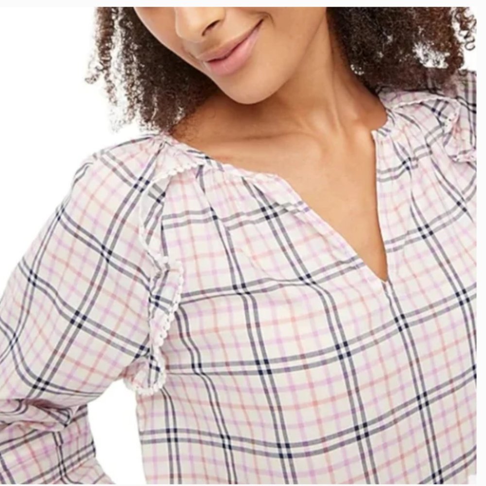 J. Crew Plaid ruffle-trim peasant top (1195)🦄